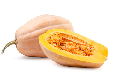 Pumpkin whole and half on a white background. Isolated