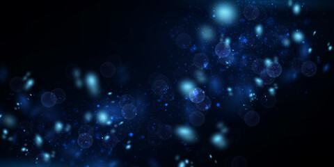 Fototapeta premium Blue particles on dark. Shiny glittering effect. Abstract vector background with sparkling magical lights