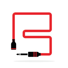 Alphabet B letter logo formed by jack cable or wire. Vector design template elements for your audio, sound or music application or corporate identity. Sign or symbol illustration isolated on white