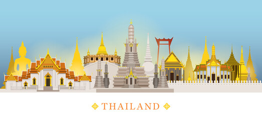 Bangkok, Thailand, Temple, Landmarks Skyline Background - 381965840