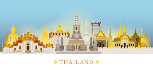 Foto op Canvas Bangkok, Thailand, Temple, Landmarks Skyline Background © muchmania