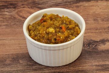 Green spicy sauce in the bowl