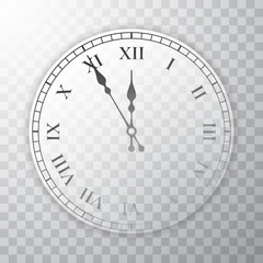 New Year old circle clock on transparent background. Vector illustration