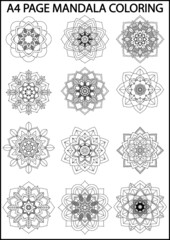 Easy Mandala coloring book simple and basic for beginners, seniors and children. Set of Mehndi flower pattern for Henna drawing and tattoo. Decoration in ethnic oriental, Indian style.