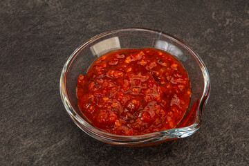 Tomato spicy sauce in the bowl