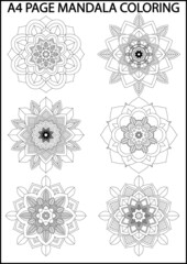 Easy Mandala coloring book simple and basic for beginners, seniors and children. Set of Mehndi flower pattern for Henna drawing and tattoo. Decoration in ethnic oriental, Indian style.