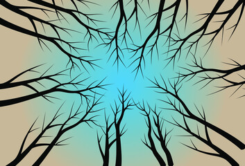Landscape design concept of Dry trees with color background - vector illustration art