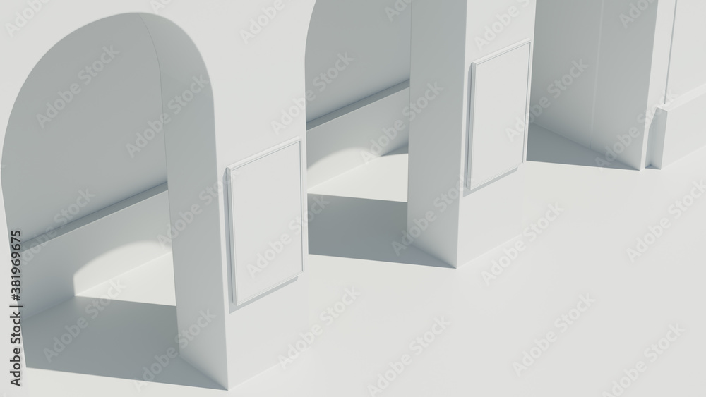Poster 3d render of bright abstract architecture geometry. bright light with sharp shadows. minimalism.