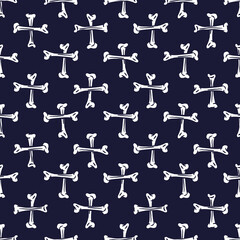Vector white black bones crosses seamless pattern dark
