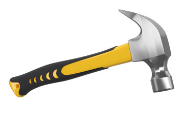 Black and yellow hammer with a rubberized handle isolated on white