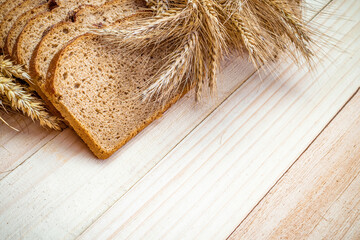 Rye bread isolated. Bakery with crusty loaves and crumbs. Fresh loaf of rustic traditional bread...