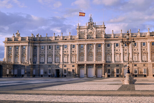 Madrid, Spain - September 29, 2020: Front view of the Royal Palace.