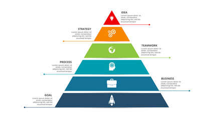 Vector pyramid up arrows infographic, diagram chart, triangle graph presentation. Business timeline concept with 6 parts