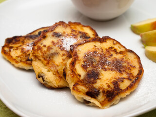 German cottage cheese pancakes with applesauce