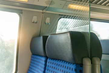 New normal travel journey public transportation train bus flight with space between seat chair and...