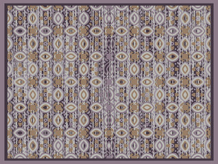Creative color abstract geometric pattern in gold violet gray, vintage effect fabric texture print design for carpet, rug.