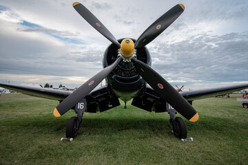 Front wide angle view of propeller plane