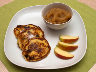 German cottage cheese pancakes with applesauce