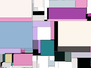 3D abstract background of pixelated geometric shapes. Computer screen noise, color geometrical shapes, flat lay colors squares.