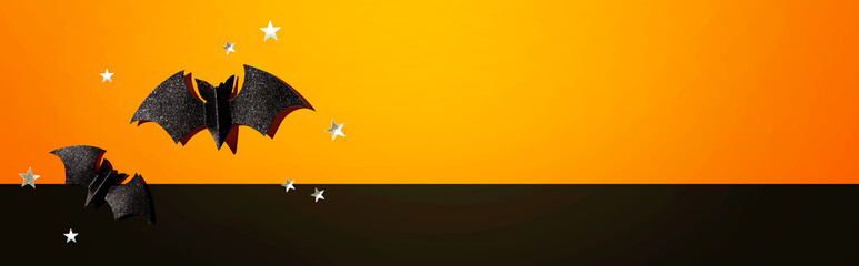 Halloween paper bats - overhead view flat lay