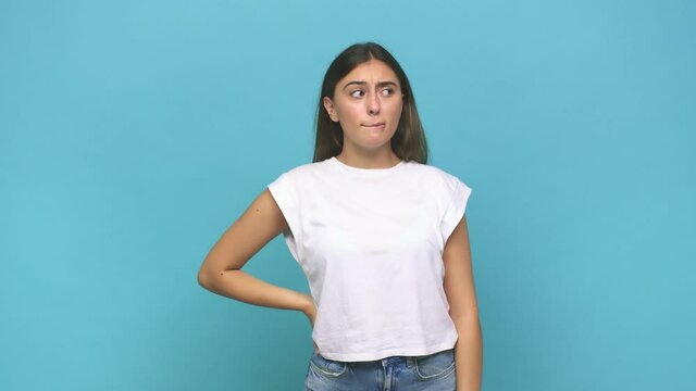 Young caucasian woman confused, feels doubtful and unsure
