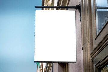 Mock up. Blank white signboard on the wall of classical architecture building - Powered by Adobe