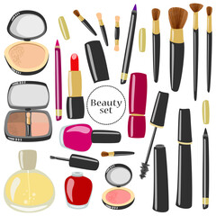 Vector make up and beauty products set.