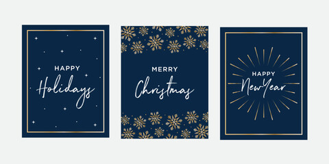 Happy Holidays, Merry Christmas, Happy New Year Greeting Card, Holiday Vector Set Illustration Background