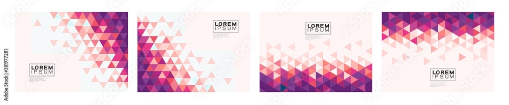 Poster set of colorful gradient triangle on white background with space. modern background for business or 