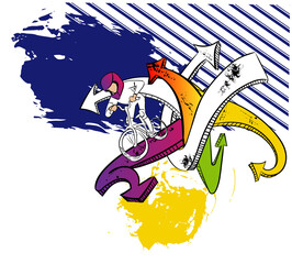 Fototapeta premium bmx rider skatepark vector character isolated line art cartoon