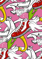 Obraz premium arrows skate rider bright vector seamless pattern