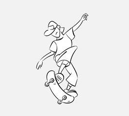 skateboard rider skatepark vector character isolated line art cartoon