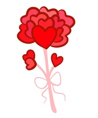Hearts on a stick in the form of a flower. Flower of hearts. Doodle style simple bright on isolated background.