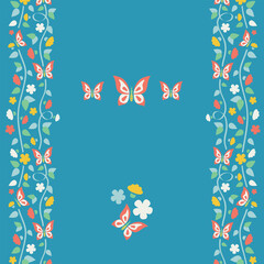 Fototapeta na wymiar Greeting banner with flowers, butterflies and space for text 