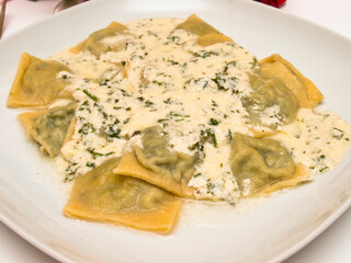 Ravioli with gorgonzola sauce