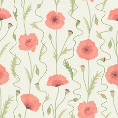 Wallpaper murals Poppies Floral poppy seamless pattern in vintage colors on white background 