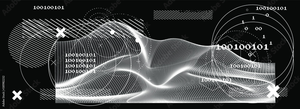 Aufkleber Abstract technology background with warped and distorted grid. Vaporwave and synthwave style illustration like in old video arcade games.
