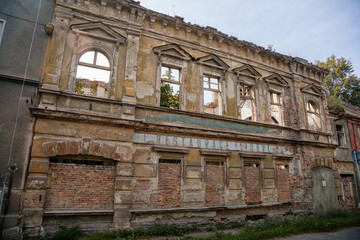 Facade of a destroyed house in Duchcov, Northern Bohemia, Czech Republic