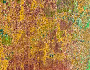 Metal painted at different times with different colors and exposed to weathering. Abstract image for background.