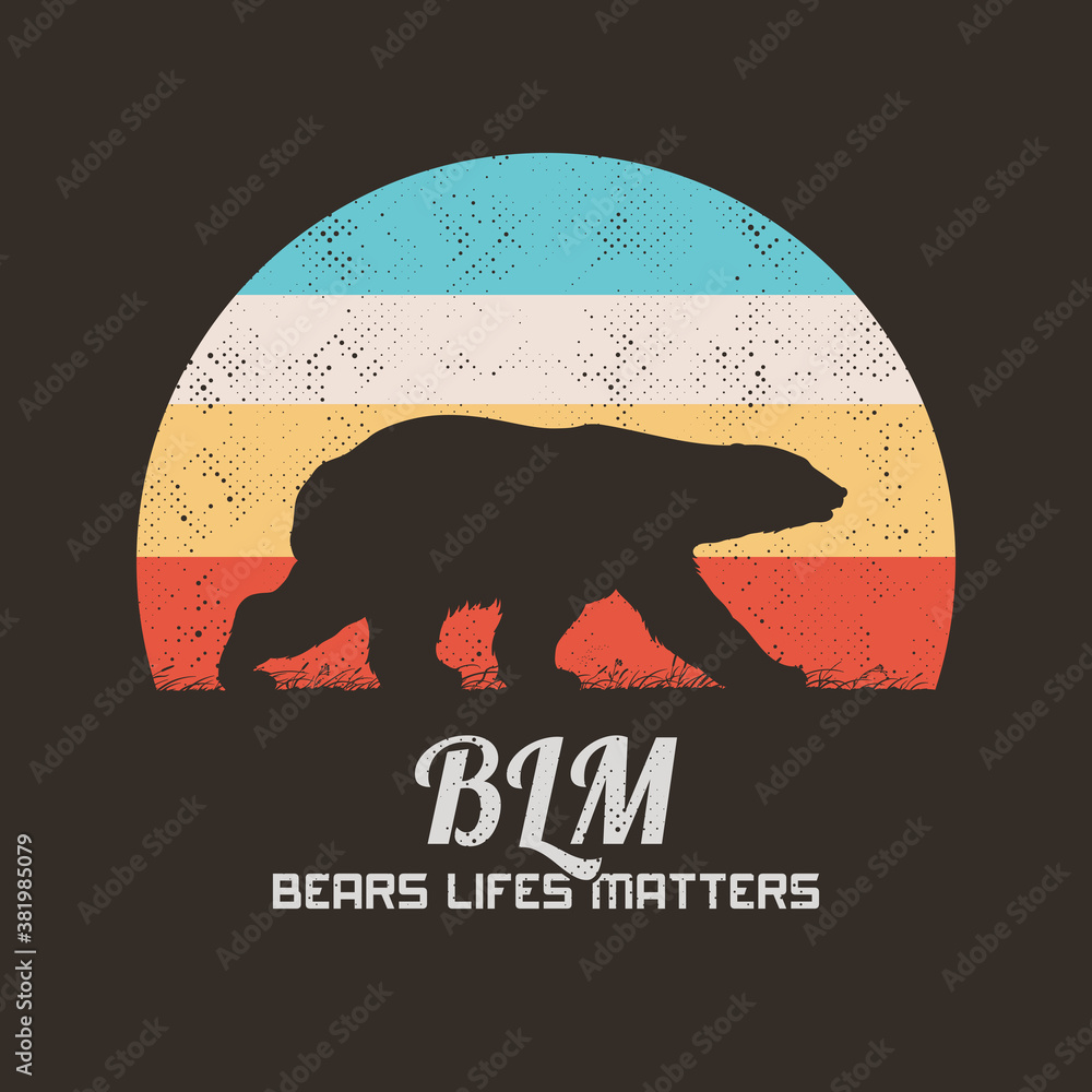 Sticker lonely polar bear. retro illustration with walking animal isolated silhouette. multicolor texture ba