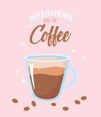 international day of coffee glass cup and grains poster