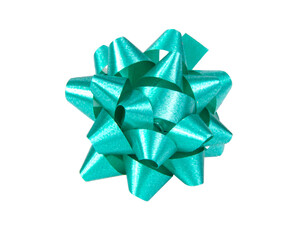 Festive gift bow green color isolated on the white