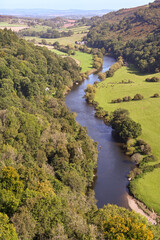 Fototapeta na wymiar Aerial view of the River Wye and surrounding countryside from the Symonds Yat Rock lookout point.