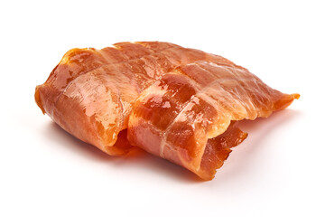 Cold smoked salmon strips, isolated on white background