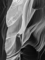 Black and white picture of Antelope Canyon in Arizona	