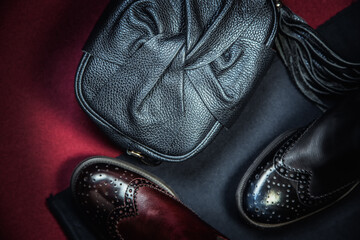 leather shoes red and blue women's shoes autumn