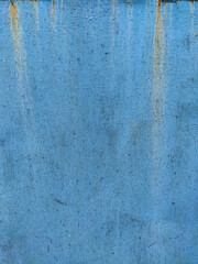 Rusty metal panel with cracked blue paint, corroded grunge metal background