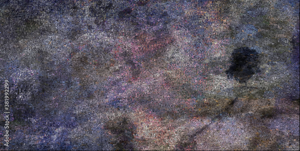 Poster abstraction. purple colors, image composed entirely of words. 3d rendering