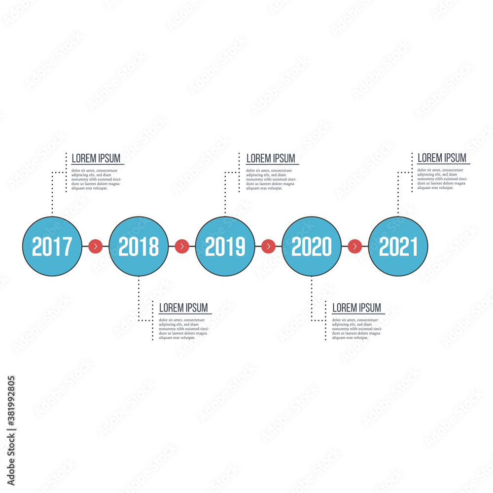 Poster modern infographics timeline template with circles for 5 steps and icons. can be used for web design