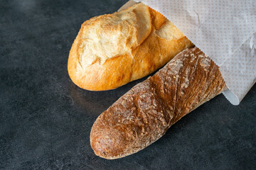 french bread on a table. French baguettes.